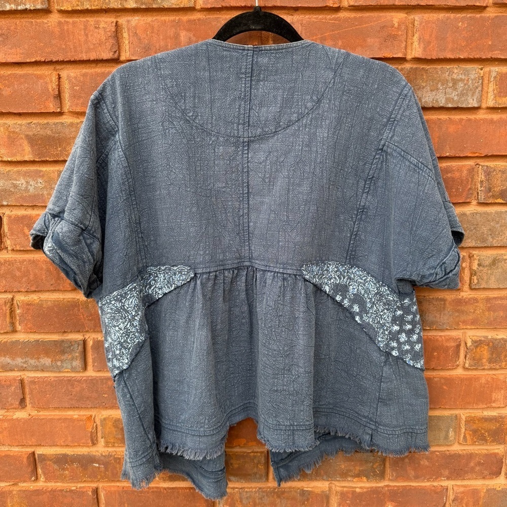 Anthropologie Pilcro Denim Kimono Jacket Open Front Drapey Boho oversized - Picture 5 of 11